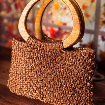 Sac en Macramé Marron et Or Unique