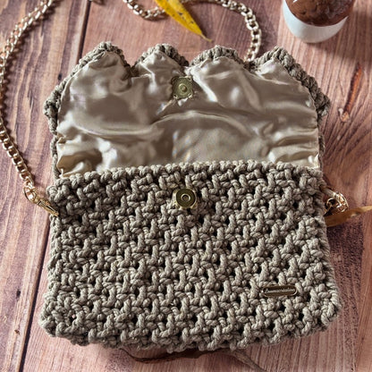 Pochette Macramé Marron Clair - Fait Main