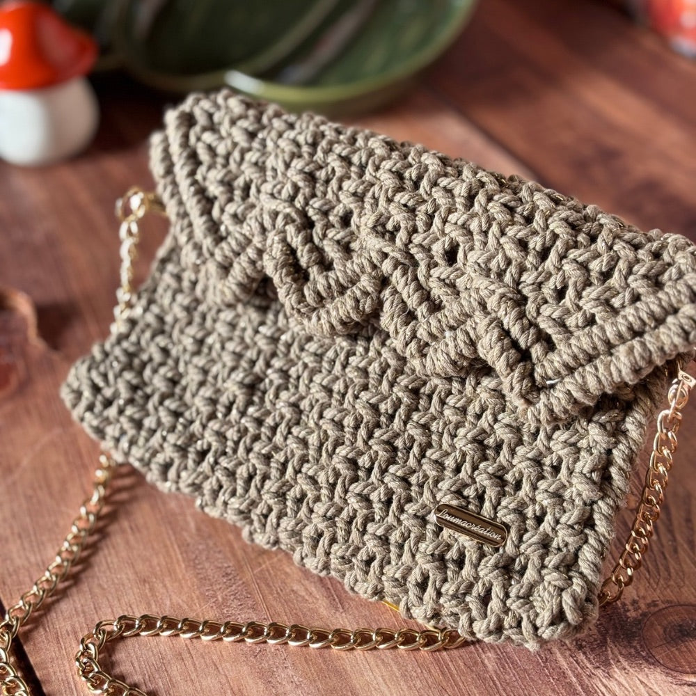Pochette Macramé Marron Clair - Fait Main