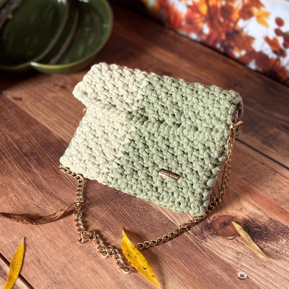 Pochette Macramé Crème & Vert Sage - Fait Main