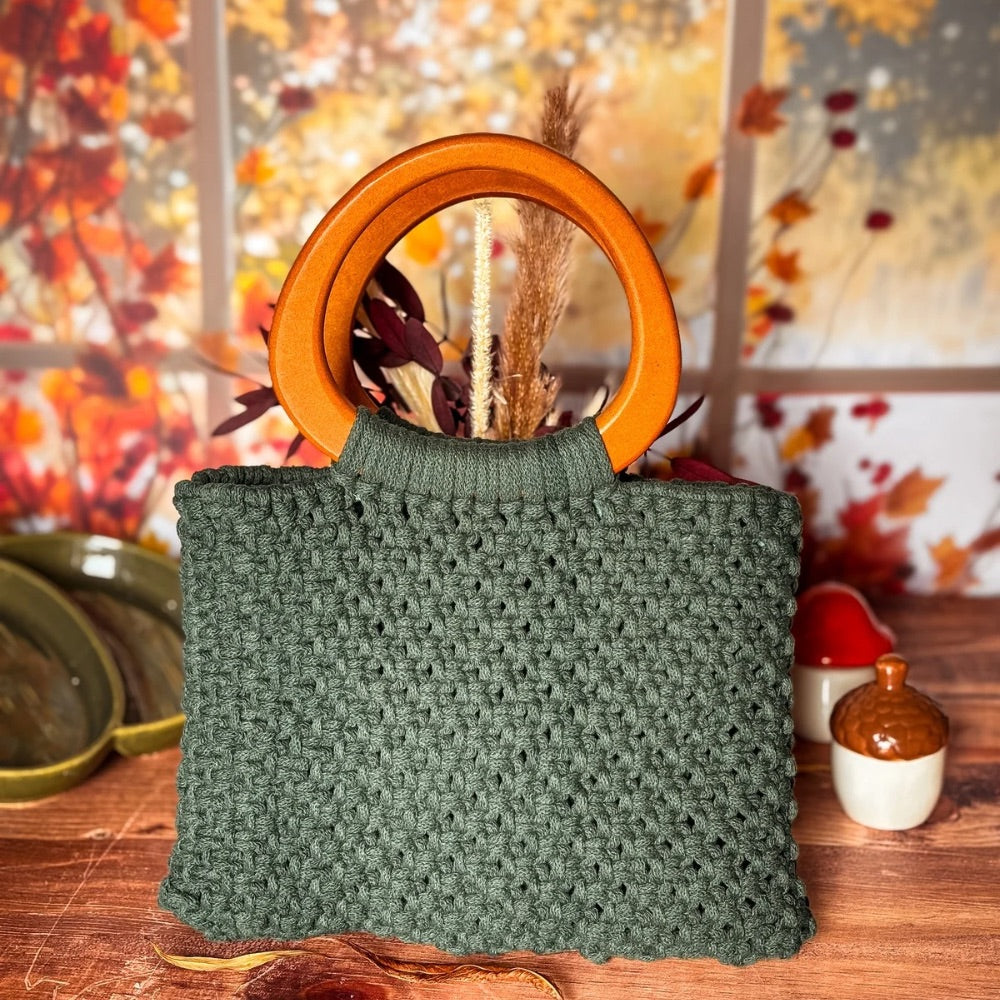Sac en Macramé Vert Sapin Fait Main